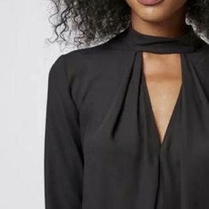 TopShop Black Keyhole Drape Choker Neck Blouse Size 2